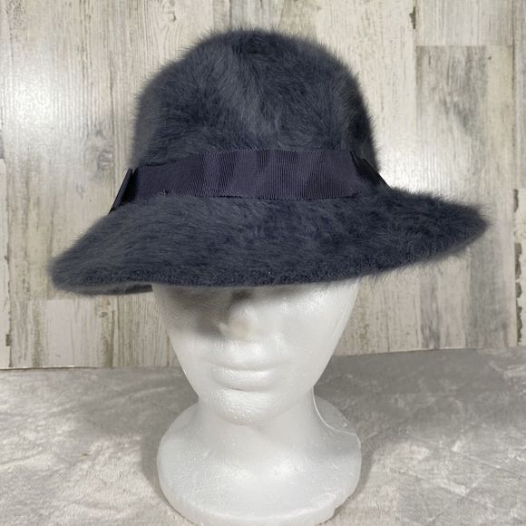 Vtg 90's Kangol Furgora Linda Bucket Hat Blue Gray Angora Fur Y2K Bow Classic - Picture 2 of 8